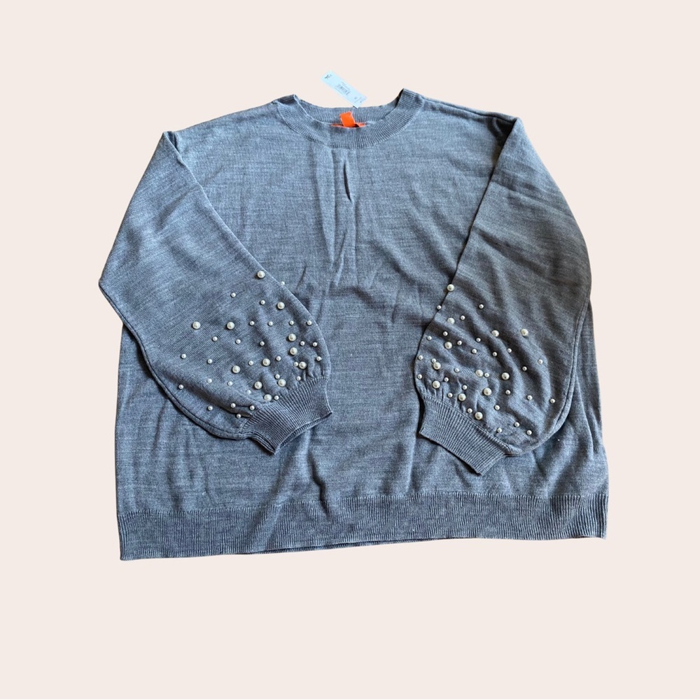 NWT Long Sleeve Grey Shirt with Pearl Details